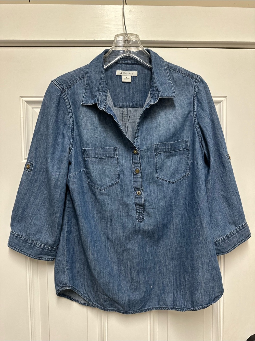 Liz Claiborne Light Blue Denim Button-Front Tunic - Medium